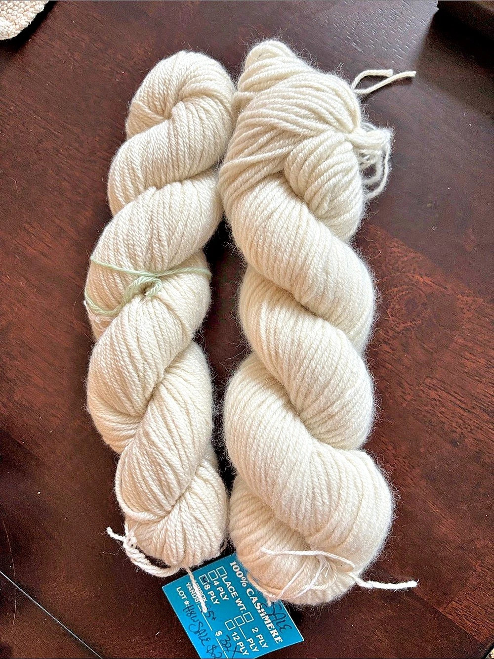 Hunt Valley Cashmere 8 Ply Worsted 100% Cashmere Yarn Cream NWT